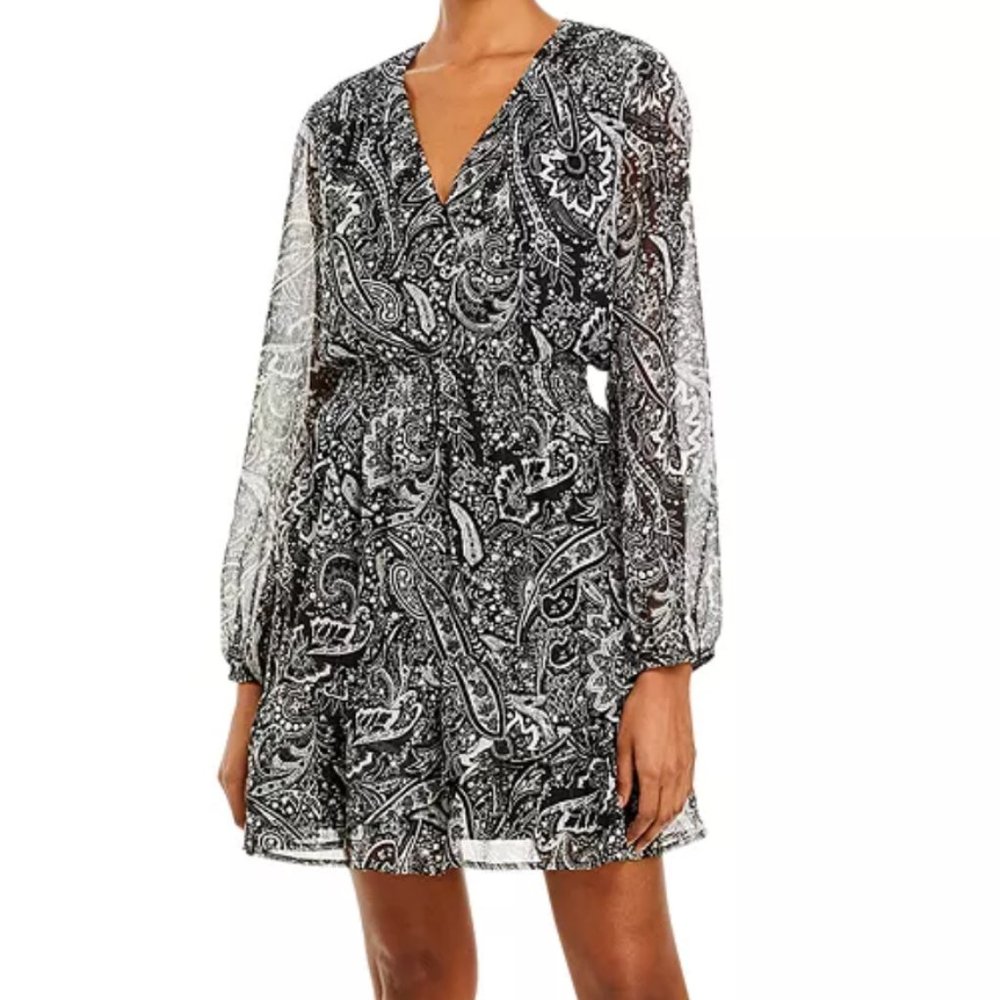 Aqua Floral Faux Wrap Dress